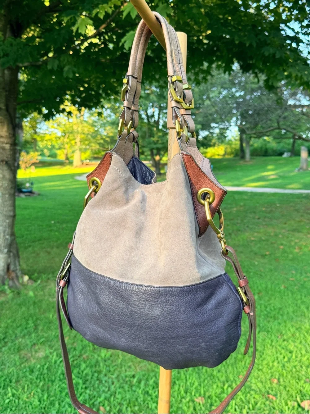orYANY Sydney Taupe Suede & Dark Brown Leather Hobo Bag